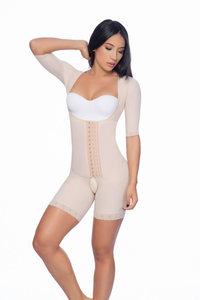 Braless full body mid thigh faja with sleeves and hook closure
