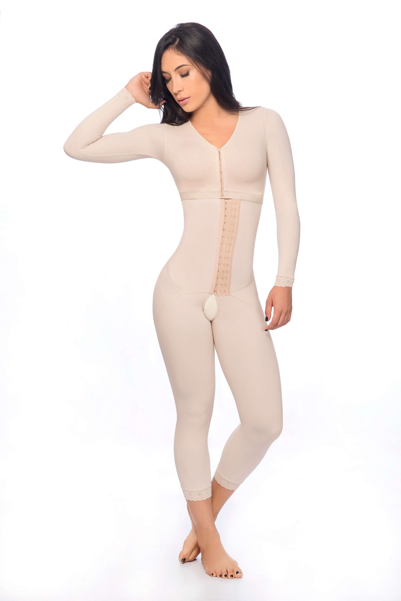 Full body under knee faja with sleeves and hook closure - Contour Fajas